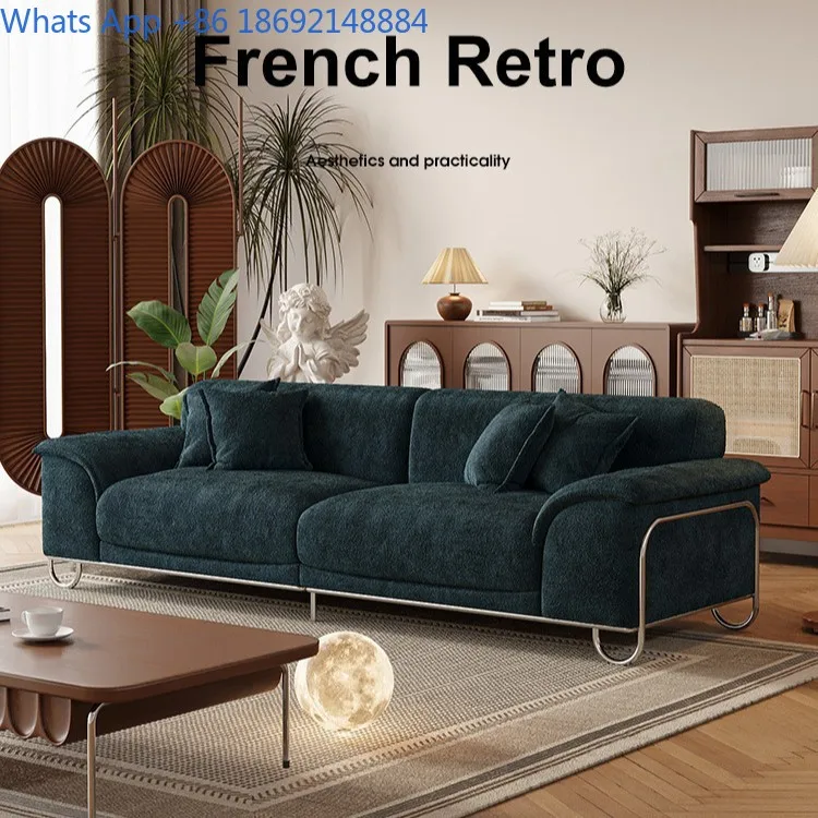 French style living room fabric sofa for small apartment comfortable single row couch