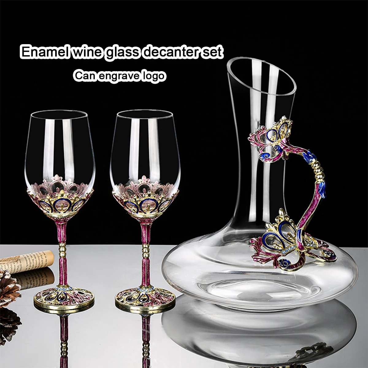 (Can Engrave Logo) 320ML Enamel Household Crystal Glass Red Wine Cup Decanter Set, Wedding Goblet, Can Match with Gift Box