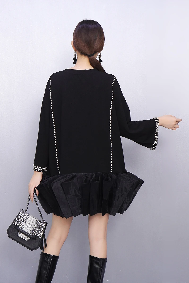 2025 autunno nuove donne eleganti allentate O collo T-shirt abiti corti abito femminile a maniche lunghe all'ingrosso J2032