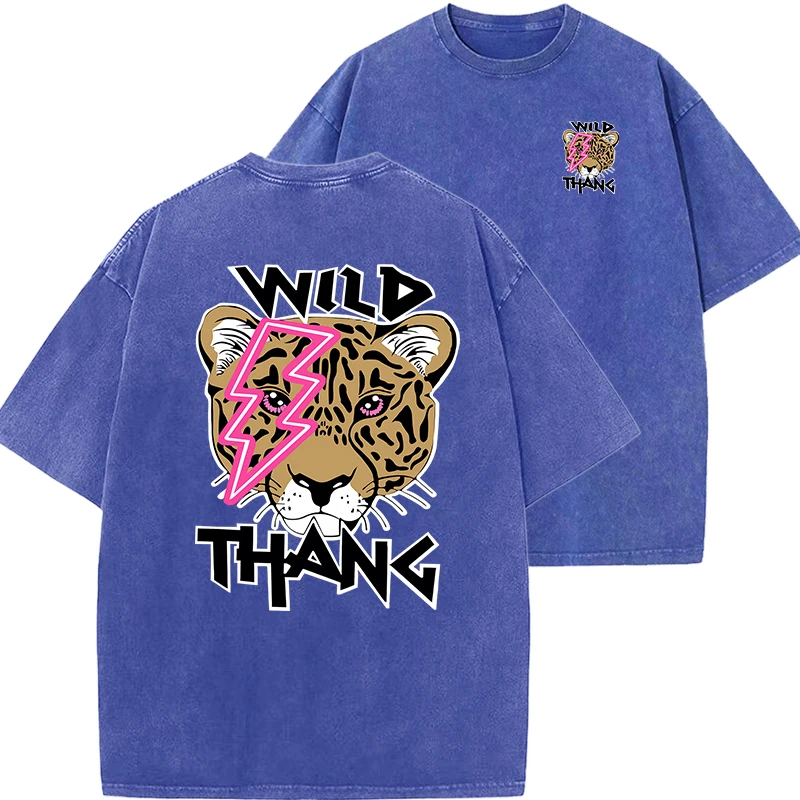 تي شيرت قطني رجالي كلاسيكي مغسول ، طباعة فهد بري ، تي شيرت متوسط الطول ، ملابس هيب هوب للشارع ، الصيف #3