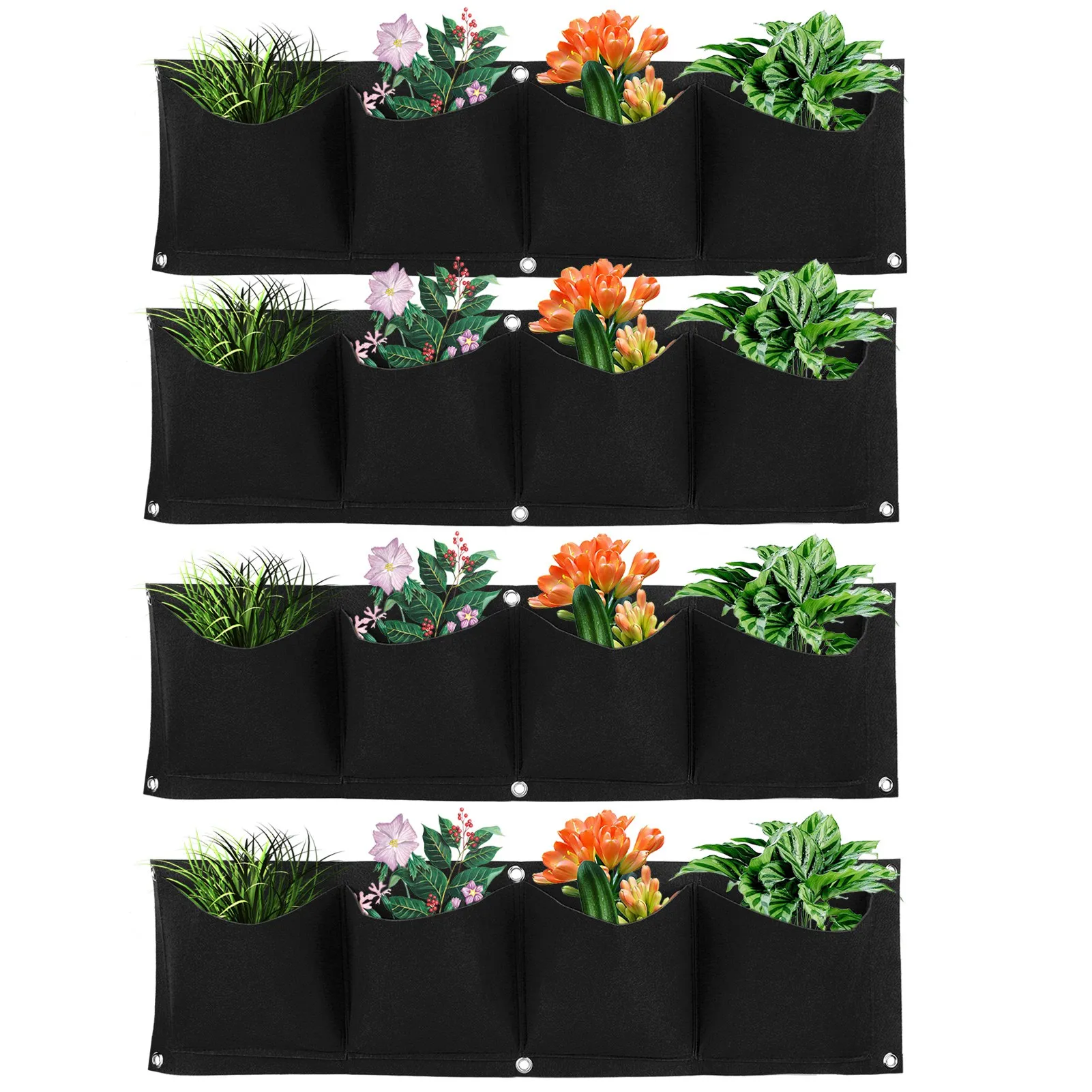 

4Pcs 4 Pocket Pockets Garden Wall Hanging Planting Bags Vegetable Green Plant Grow Planter Vertical Felt Fabric Nursery Bags