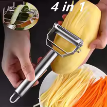 Pelapatate e affettatrice multifunzione in acciaio inox resistente per frutta e verdura, grattugiata.