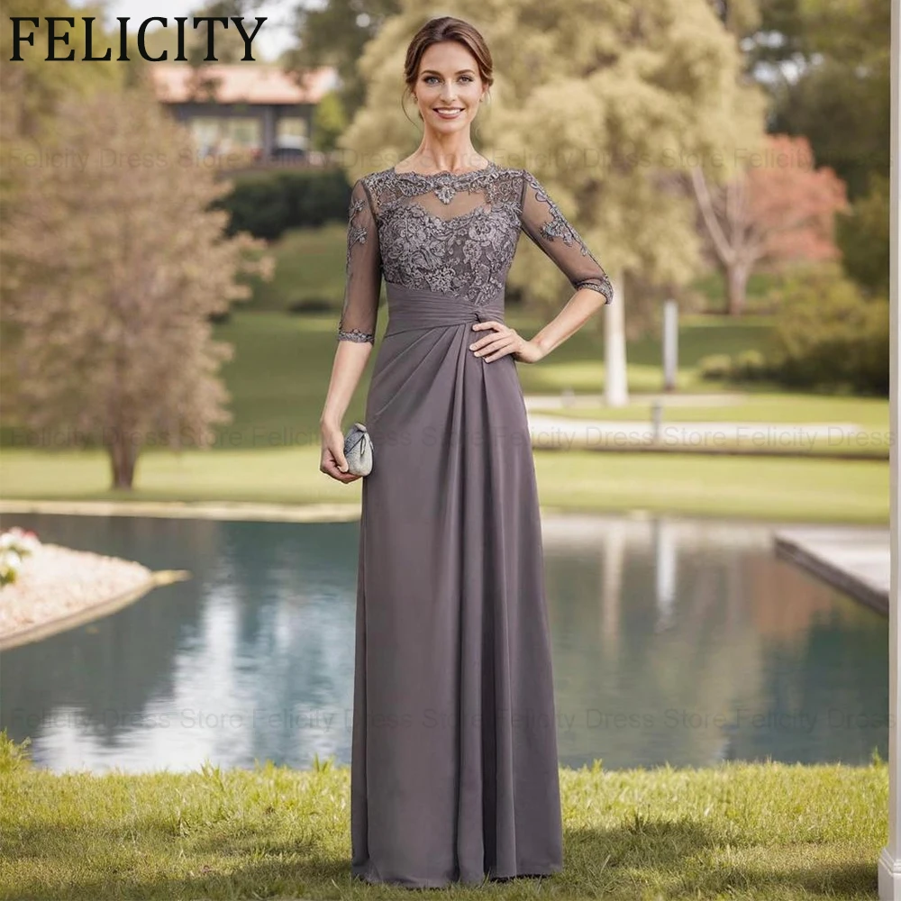 

FELICITY Customized Elegant Mother of the Bride Dress 2025 A-line Scoop Applique Pleated Sequins Long Wedding Guest Party Dress
