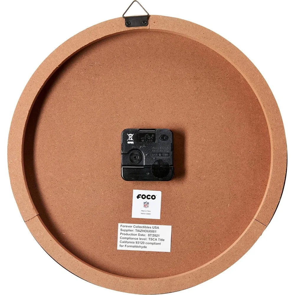 ساعة حائط Carolina Panthers NFL Barrel - ديكور رياضي خشبي مع رسومات مرسومة يدويًا، تعمل بالبطارية للمكتب المنزلي