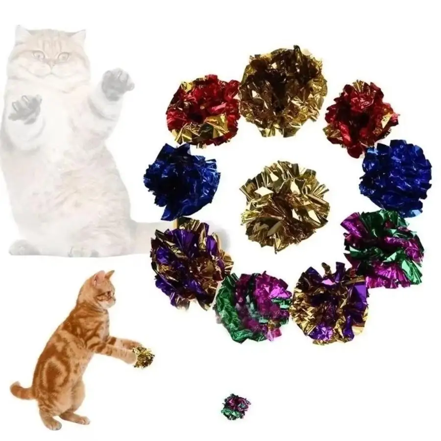 6Pcs Mylar Crinkle Foil Ball Cat Toys Crackle Sound Rustle Balls For Kitten Interactive Play Exercise Pet Supplies Accessories