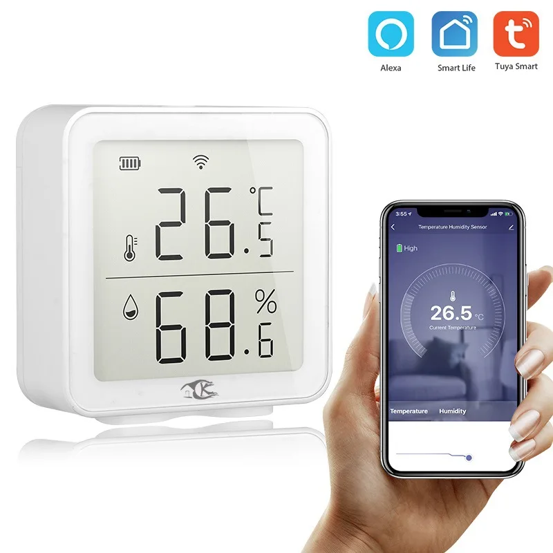 ZK20 WiFi Temperature and Humidity Sensor Indoor Hygrometer Thermometer Detector Smart Life, Remote Control, Support Alexa