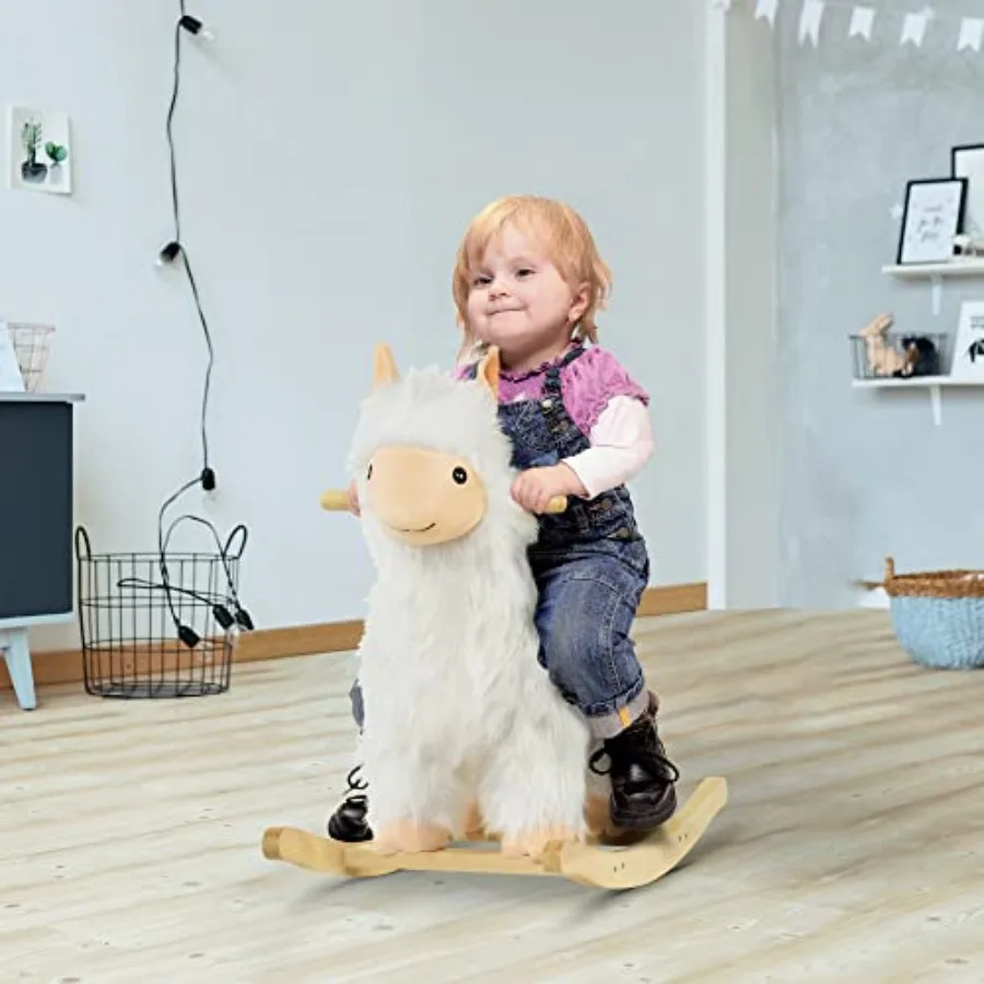 Ride-On Rocking Horse Toy Llama Style Rocker Soft Plush Fabric for 3+ Years