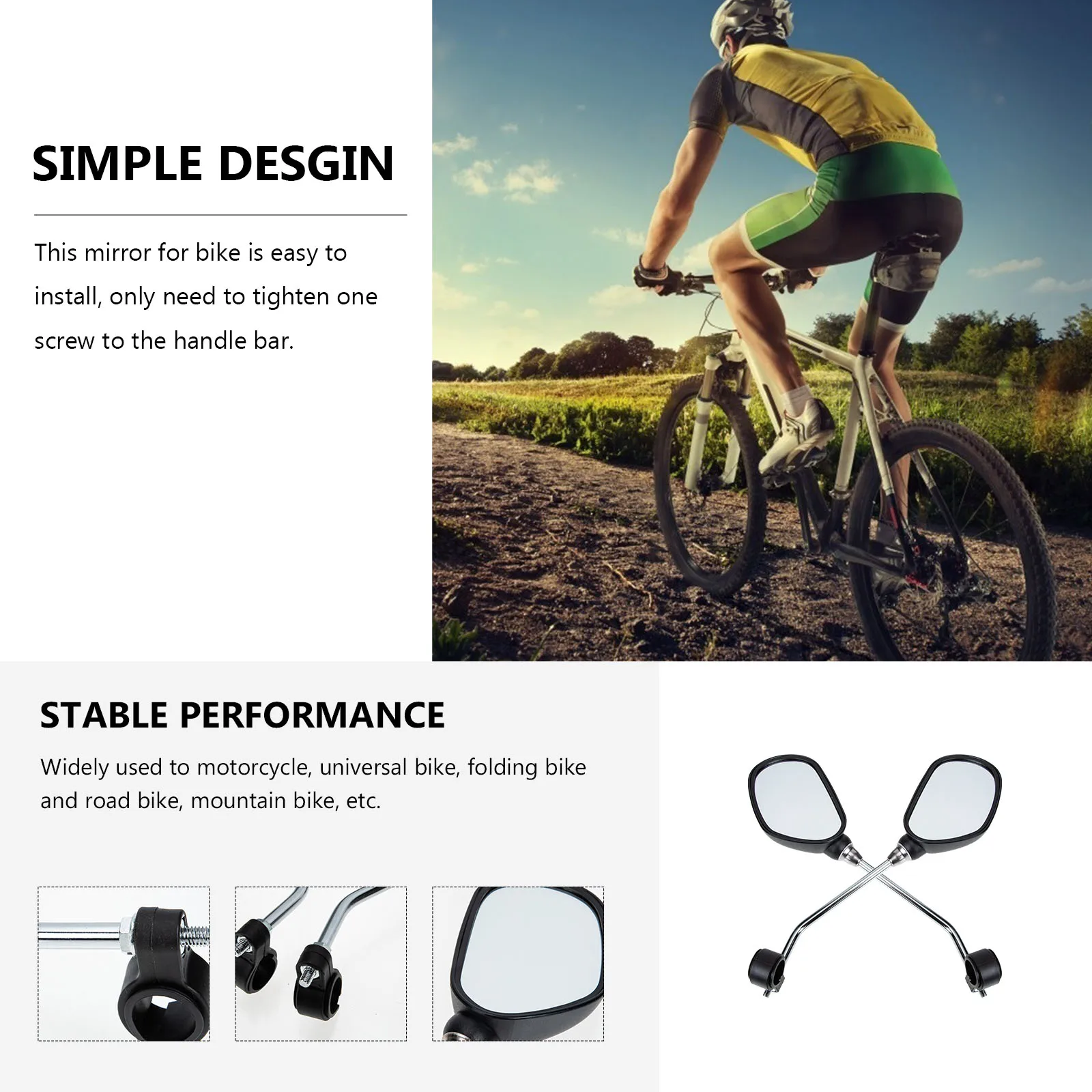 

1Pair Rearview Mirror for Bike Wide Angle Glass Lens Adjustable Mount Cycling Safety Accessory Compatible with Mountain Road