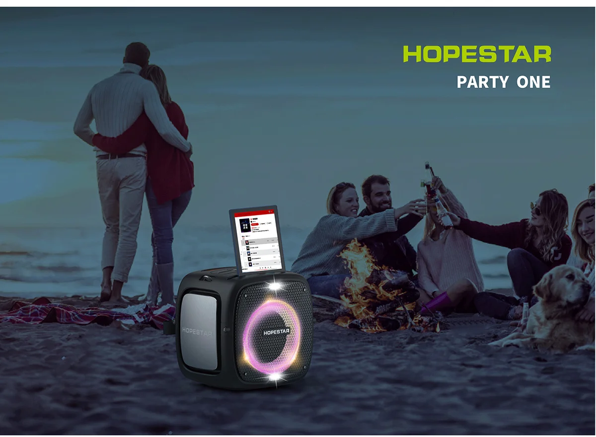 HOPESTAR PARTYONE 80W RGB LED IPX-6 Waterproof Outdoor Portable Wireless Karaoke Party Speaker with Dual Mic 10000mAh Battery