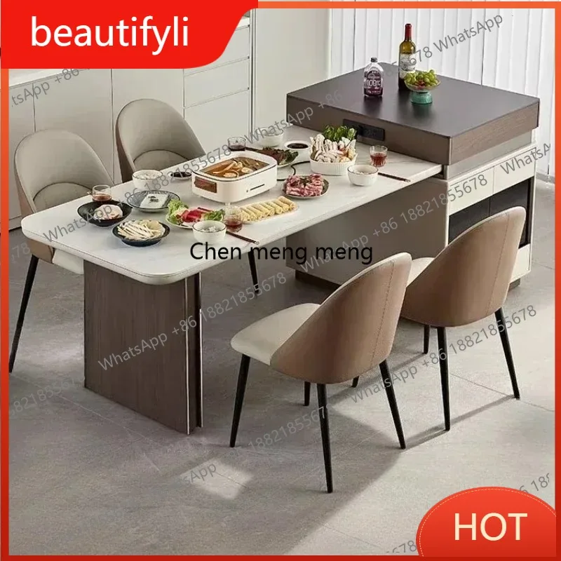 

A139 Dining Tables And Chairs Light Premium Multifunctional Rectangle Luxury Rock Slab Island Dining Table Integrated Retractabl