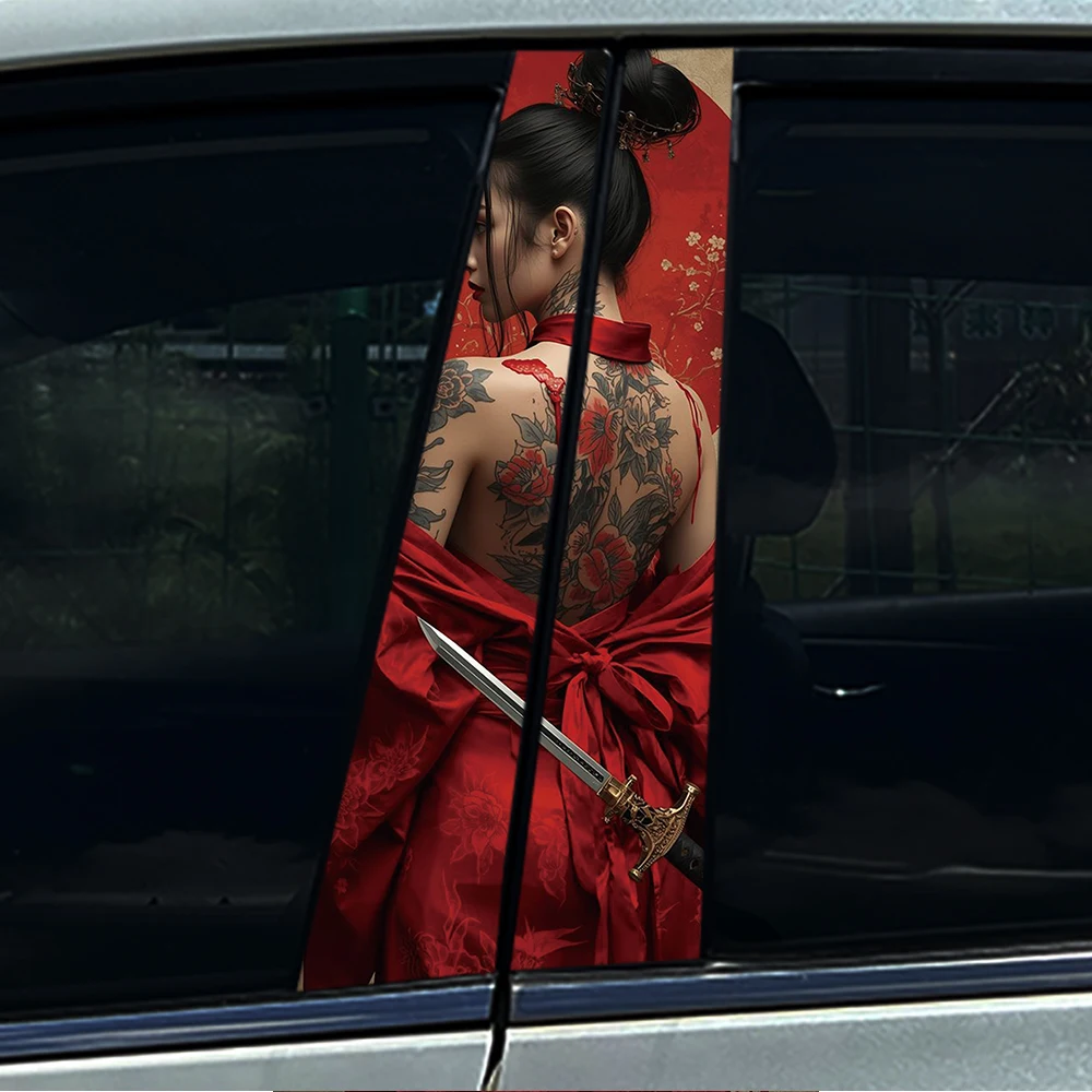 1/2pcs Sexy Female samurai Car Center Pillar Sticker B Pillar Protective Film Decoration view 5
