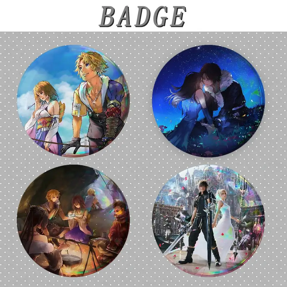 F-Final F-Fantasy Badges Round Brooch Cute Cartoon Idol Cosplay Badges DIY Backpack Clothing Jewelry Pins