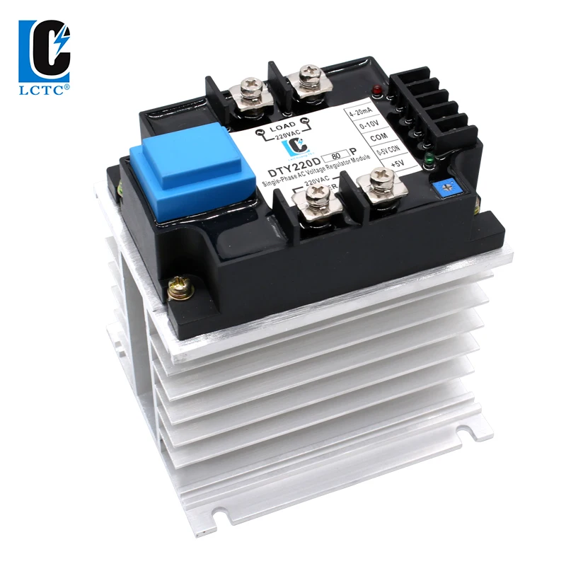 LCTC Single Phase AC Voltage Regulator Relay Module With Heat Sink 220V 380V 60A 80A Enhanced Isolation Power Stabilizer DTY