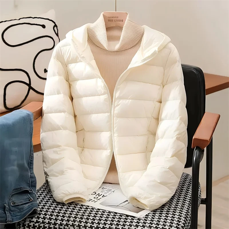 Jaqueta dobrável ultraleve feminina estilo coreano casaco fino pato branco para baixo jaqueta leve feminina outono e inverno