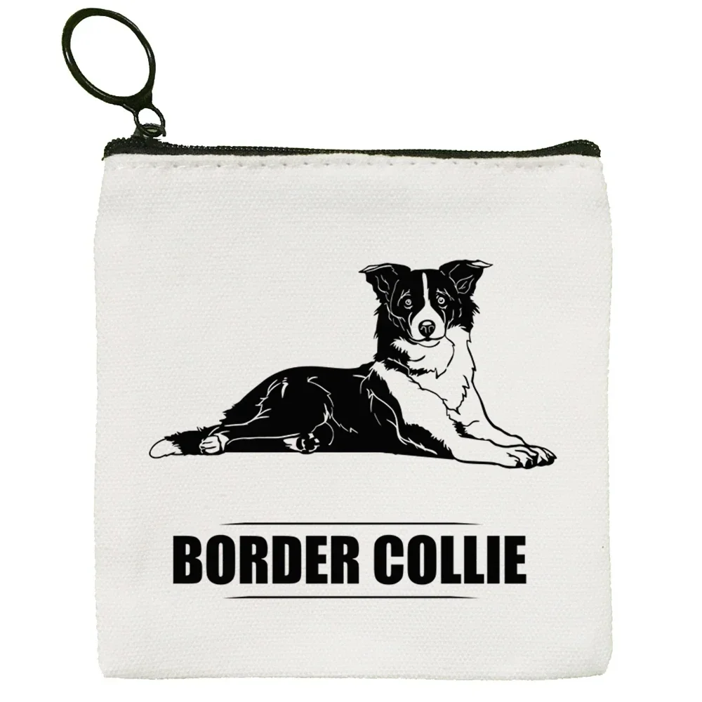 Border Collie Dog Cartoon Divertente Kawaii Portamonete in tela Portamonete Collezione Borsa in tela Portafoglio piccolo Portachiavi con cerniera