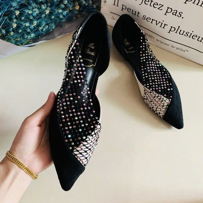 Shoes for Women Sexy Stripper with Crystals Woman Flats Diamond Rhinestone Straps 2024 Summer Comfortable and Elegant Spring Y2k