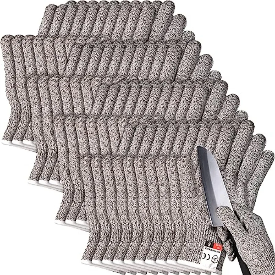 

20 пар перчаток, устойчивых к порезам, 5-го уровня защиты, для безопасности на кухне, размер XL, черные, из прочного материала, устойчивого к порезам