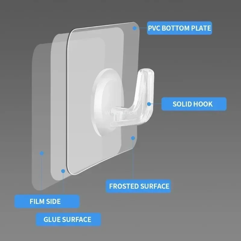 1/50Pcs Self-adhesive Hook Transparent Door Wall Hanger Hook Child Heavy Load Rack Kitchen Bathroom Towel Key Rack Sticky Hooks