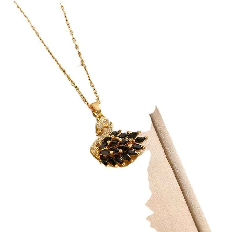 قلادة على شكل بجعة الزركون من التيتانيوم الصلب للنساء، سلسلة ترقوة متعددة الاستخدامات، سلسلة من الفولاذ التيتانيوم