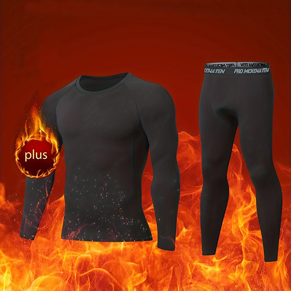 Winter Thermal Underwear Set For Men Keep Warm Long Johns Base Layer Sports Fitness Leggings Tight Undershirts Fleece Pajamas