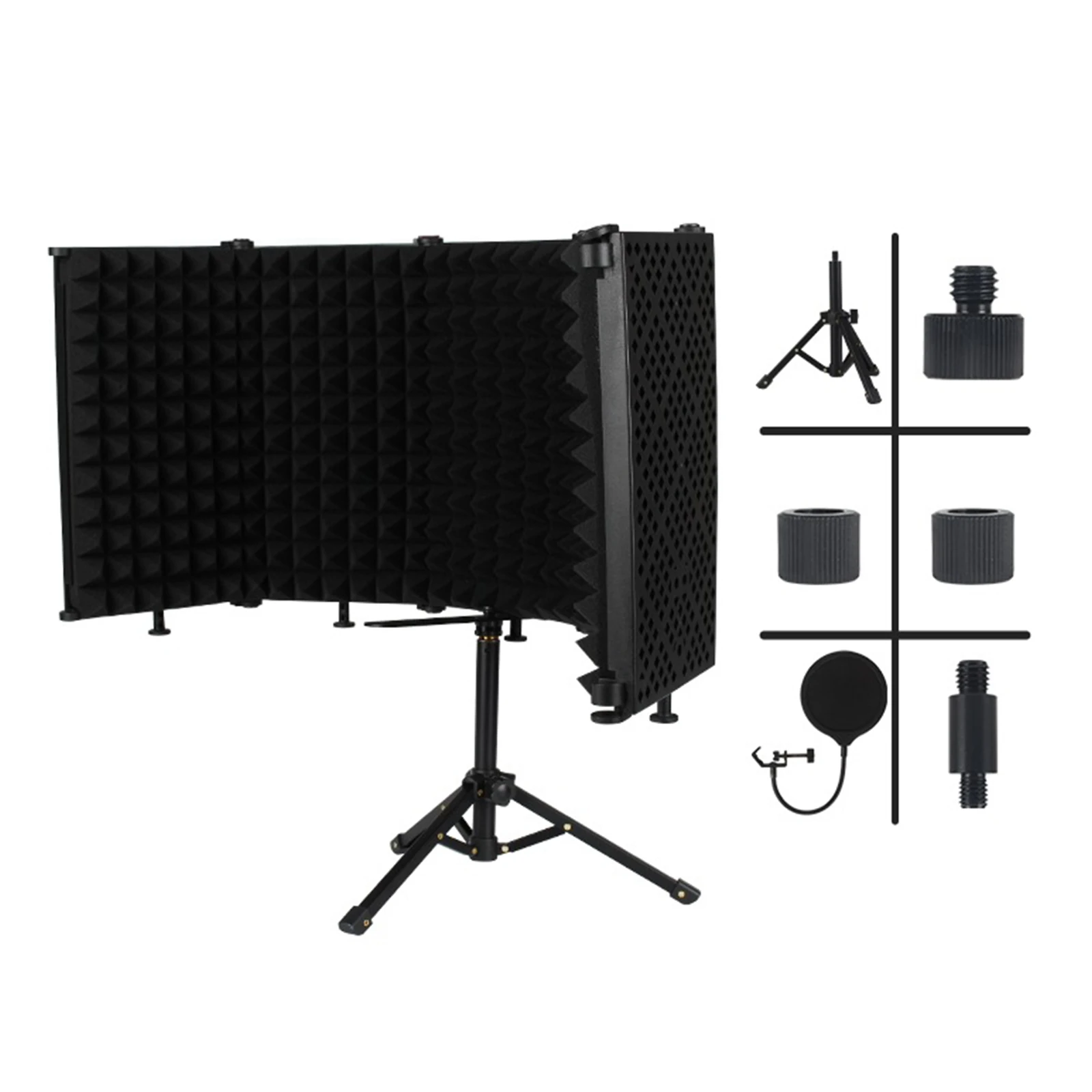 Noise Reduction Microphone Soundproof Enclosure 5-Panel Wind Screen Anti-Spray Mesh Acoustic Enclosure Studio Windshield