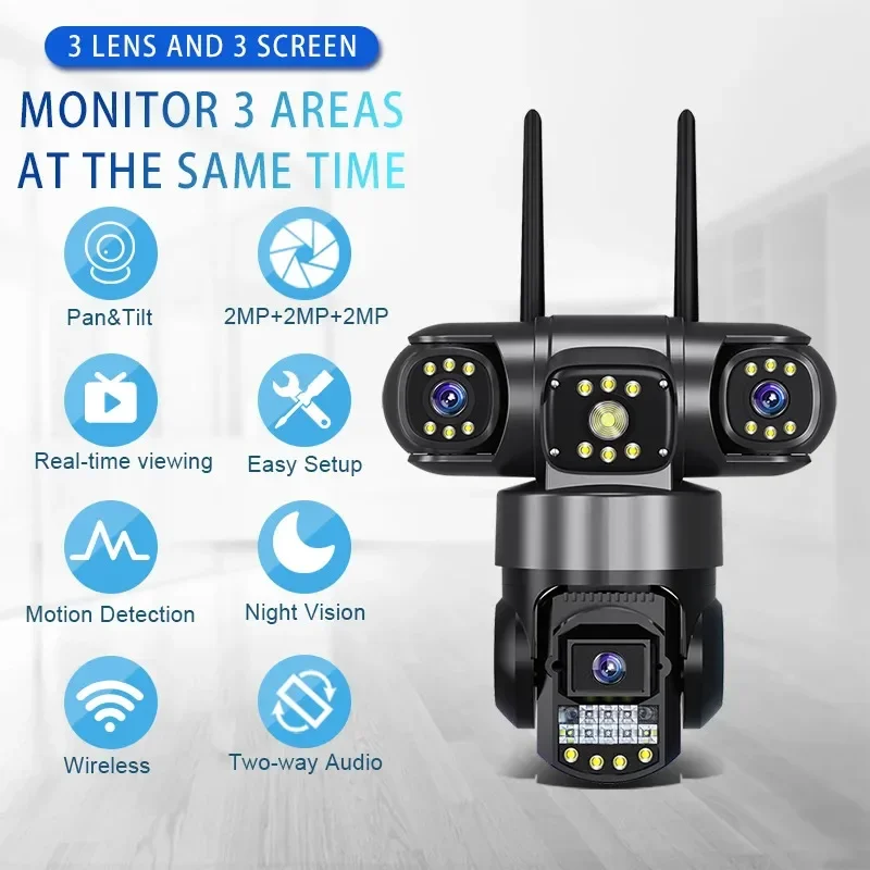 كاميرا مراقبة WiFi بدقة 12 ميجابكسل بدقة 4K رؤية ليلية 360 درجة °   مراقبة CCTV كاميرا مراقبة منزلية لاسلكية واي فاي V380 برو كاميرا مراقبة الطفل