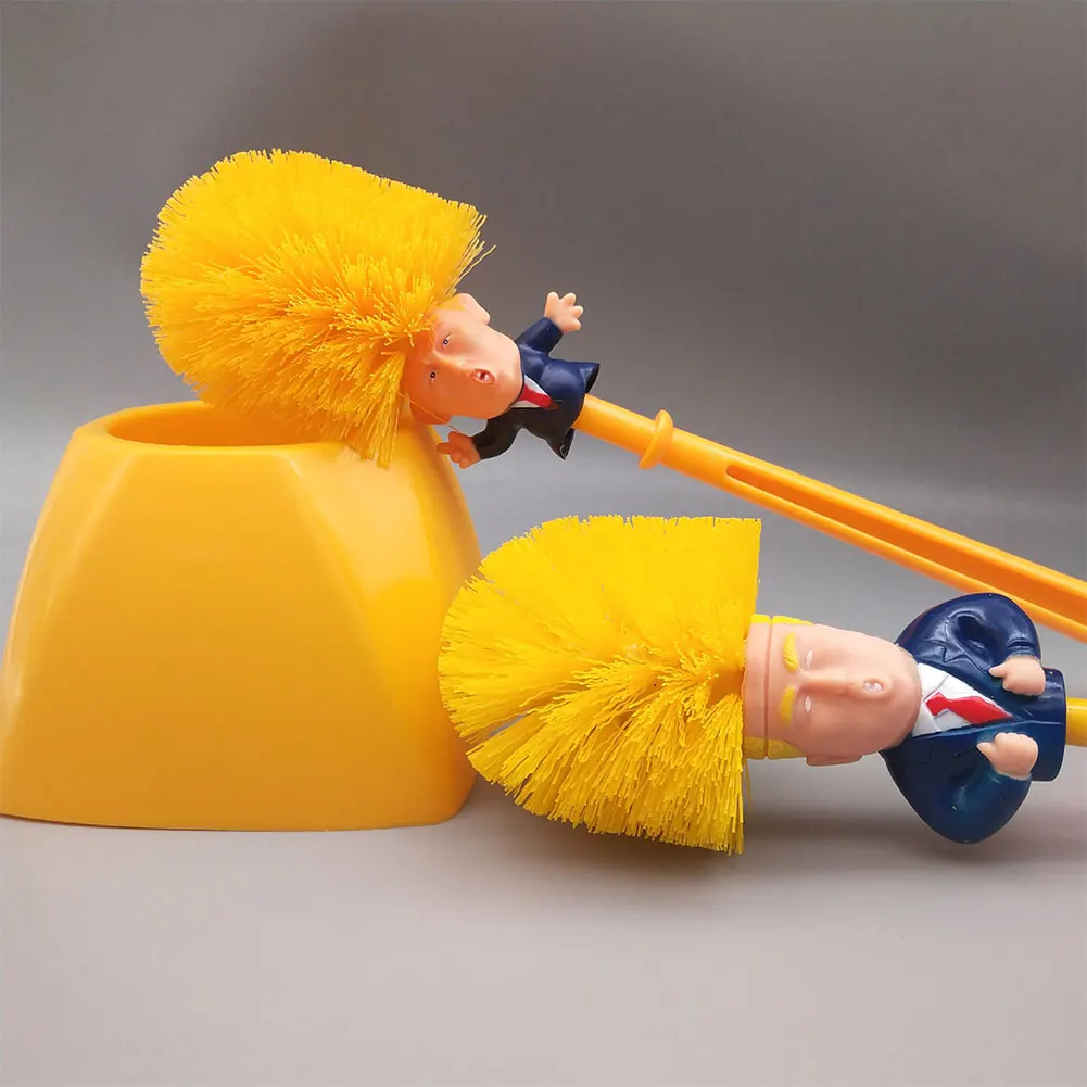 Cartoon Toilet Brush with Holder Bathroom Cleaning Brush Funny Donald Trump Open Arms Toilet Cleaning Brush Novelty Tiles Clean