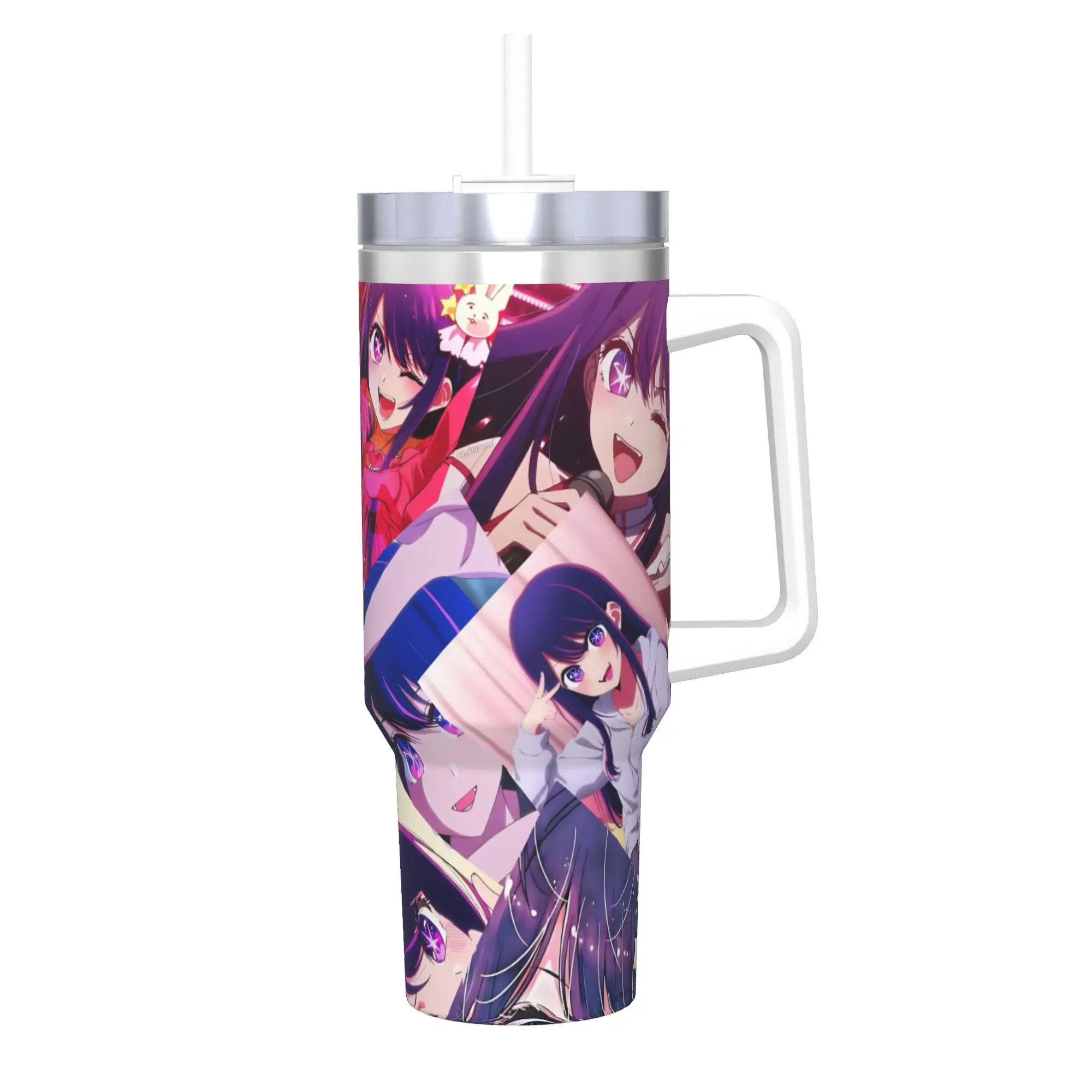 Oshi no Ko Anime Tumbler With Straw Stainless Steel Travel Mug Double Wall Vacuum Insulated for Cold Or Hot 40oz