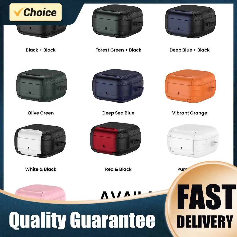 PU Leather Protective Case Cover for Samsung Galaxy Buds4/4Pro Full Protection Skin Shell with Carabiner Shockproof Anti Drop