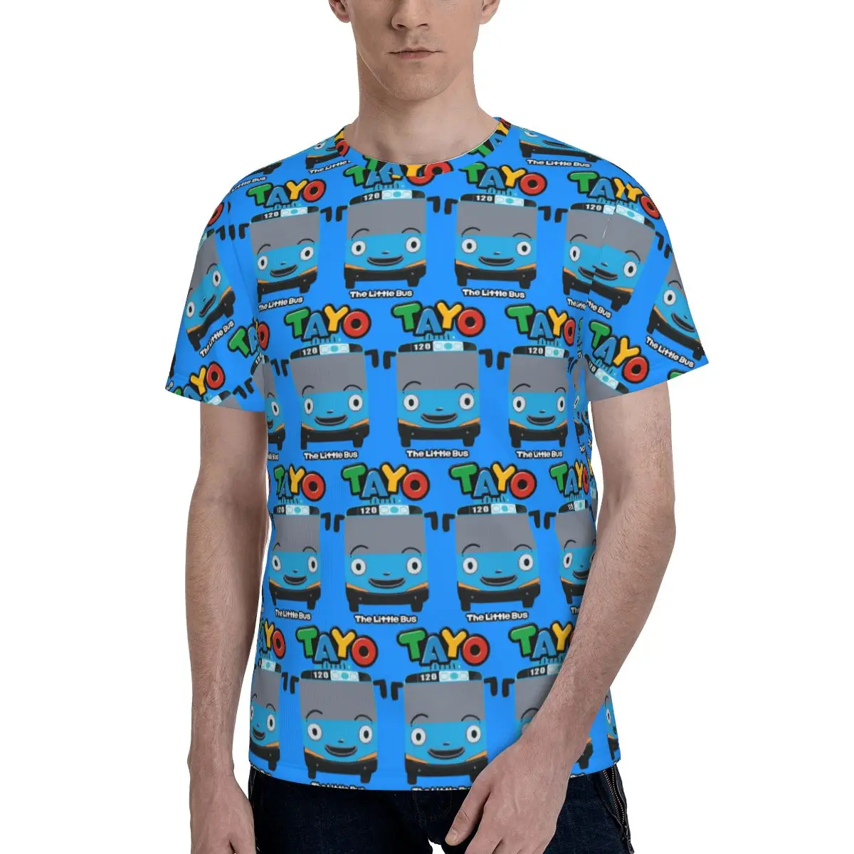 Tayo The Little Bus T-Shirt for Men Cotton T Shirts Men's Short Sleeve Crew Neck Summer Clothes Tops