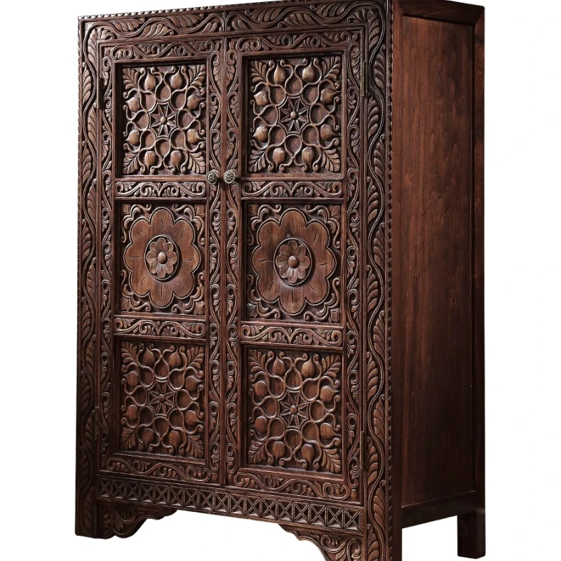 

New Chinese style solid wood retro door entrance entrance cabinet South East Asia living room furniture storage