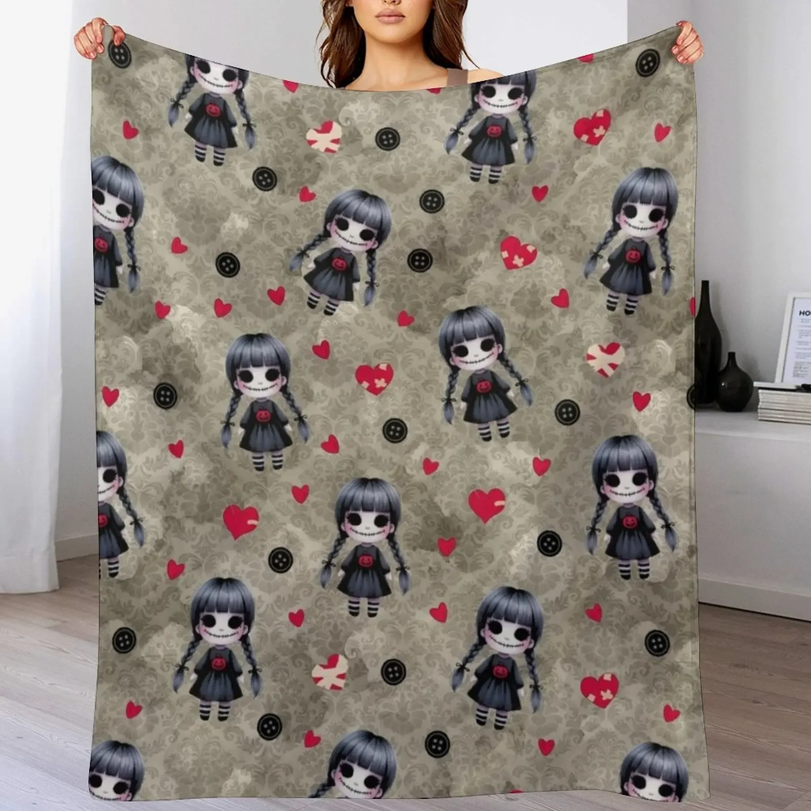 

Spooky Voodoo Doll Pattern Throw Blanket Flannel Blankets For Baby Hairy Camping Blankets