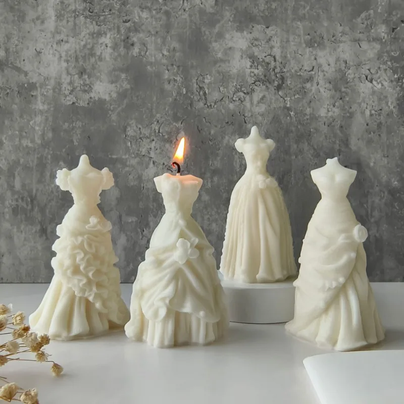 Bridal Dress Silicone Mold Diy Handmade Wedding Dress with Scented Candle Soap Plaster Resin Crafts Mold Wedding Decoration Gift