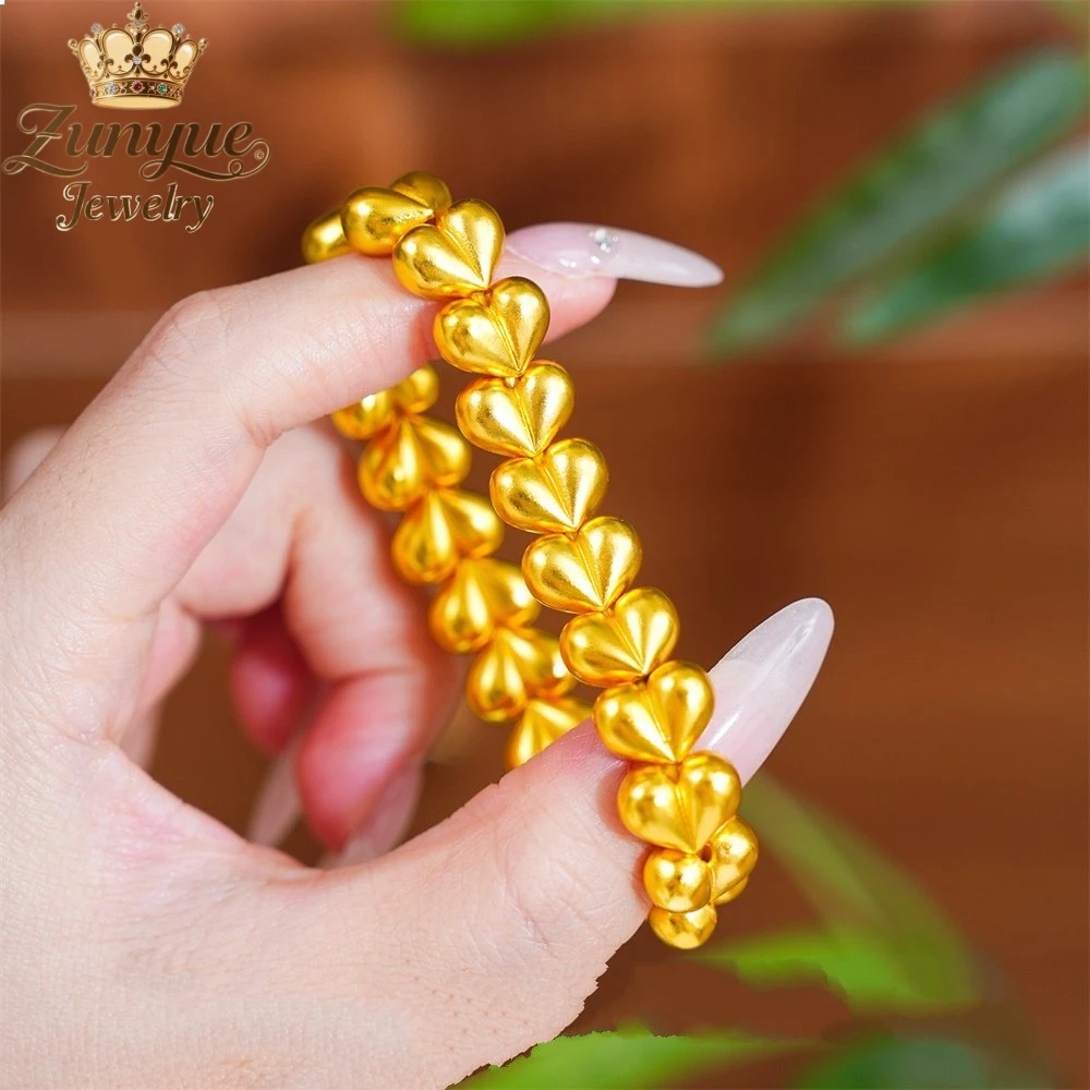 Sand Gold Three-Dimensional Heart-Shaped Bracelet Luxury Quality Jewelry Fashion Jewelry Exquisite Elegant Charms Popular Gift