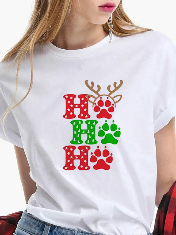 

Christmas Xmas Gifts T Shirt Women Fashion Print Casual Women T-Shirt Harajuku Streetwear T Shirt White Short-Sleeved Tops Tees