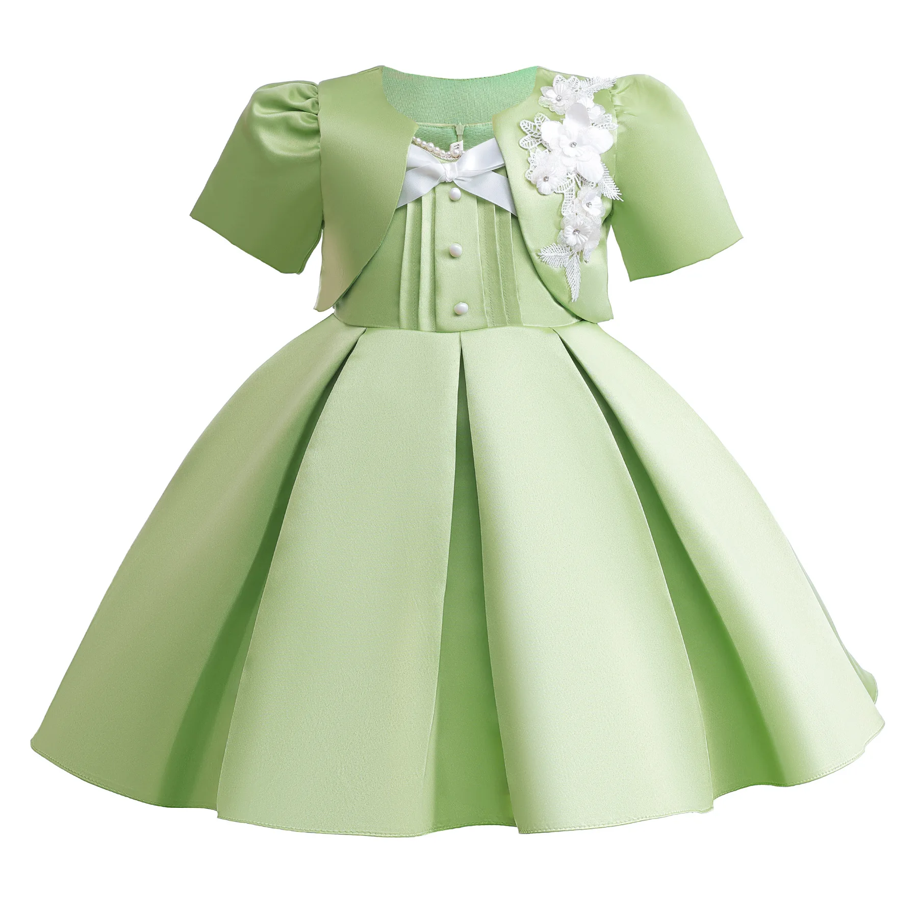 New Girls Dress Summer Sleeveless Princess Dress + Matcha Green Short Jacket 2Pcs Piano Performance Gown 2-10 Years Kids Clothes