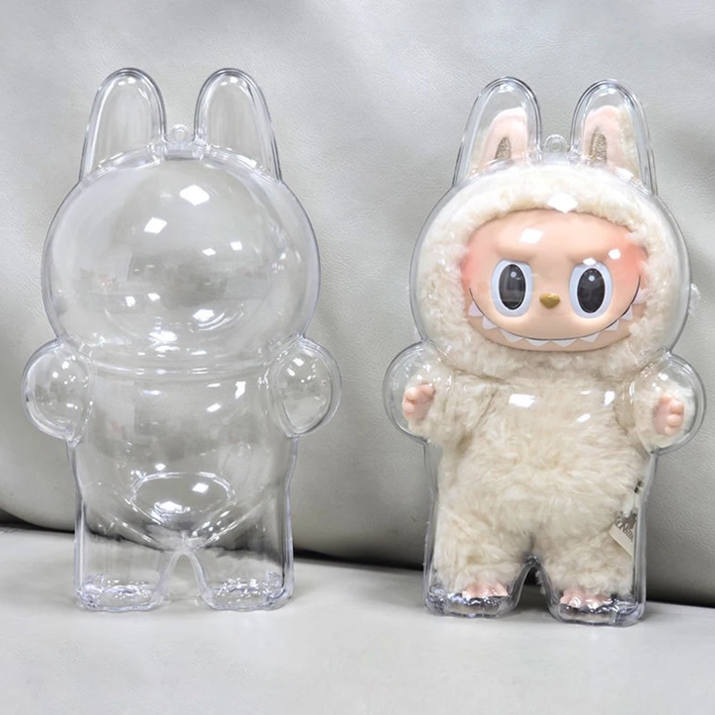 

For Labubu Transparent Protective Cover Plush Dolls Display Storage Case Monster Toy Cute Elf Doll Portable Organizer Box