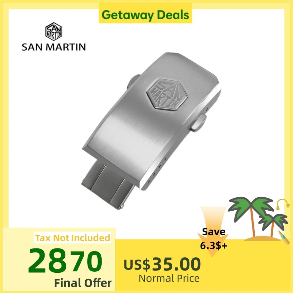 

San Martin 16mm 18mm 316L Stainless Steel Universal Folding Clasp With Safety For Watch Bracelet Strap Fine-Tuning Function