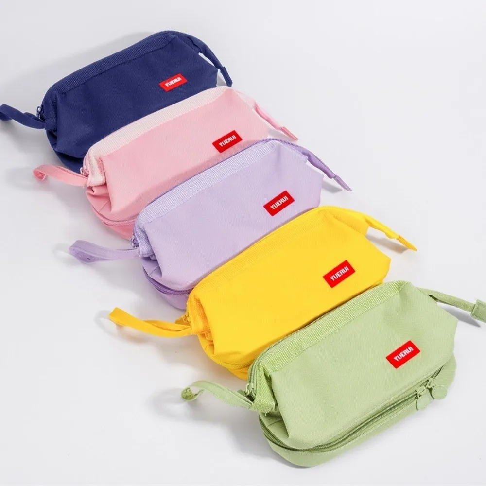 Simple Oxford Cloth Pencil Bag Large Capacity Double-layer Stationery Bag Durable Portable Stationery Organizer School Office