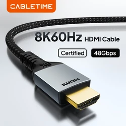 CABLETIME 8K HDMI Cable for Laptop HDMI 2.1 Cable 8K/60Hz HDR for Macbook Air HDMI Splitter Digital Cable C388