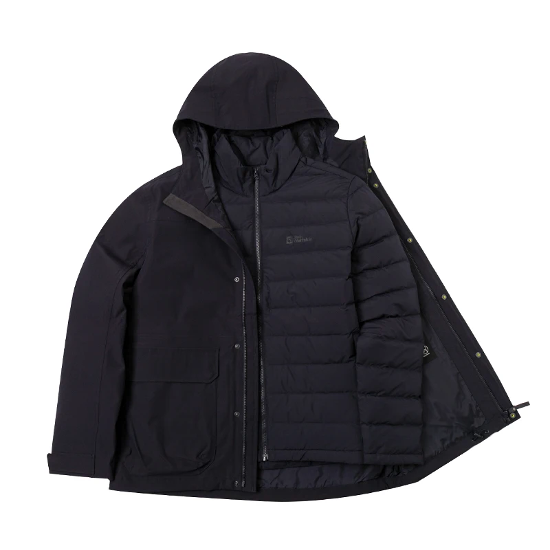 

Jackwolfskin Мужской однотонный повседневный уличный пуховик «три в одном» с капюшоном 5121332-C0413