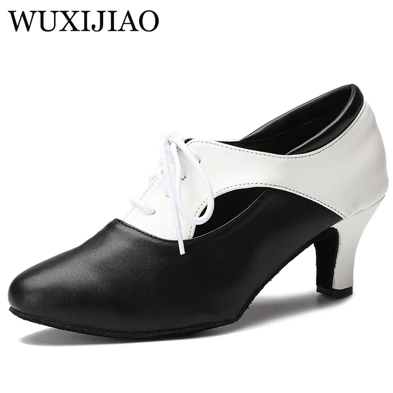 WUXIJIAO zapatos de baile latino para mujer, zapatos modernos de tango y Vals, sandalias blancas y negras para mujer, zapatillas de baile