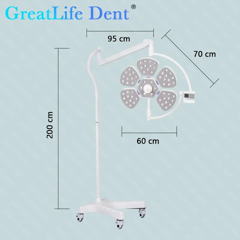 GreatLife Dent 60 Leds Floor Standing LED Shadowless Operating Lamp 180000 Lux Examination Light Dental Surgical Pets Lamp