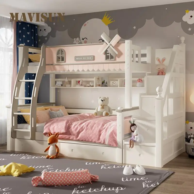 Lit de princesse avec cadre en bois massif, lit superposé pour filles, style nordique, ensemble de meubles de chambre à coucher