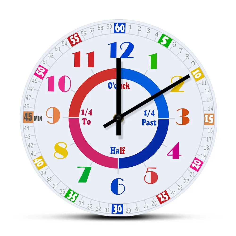 

Children Time Telling Colorful Number Print Wall Clock For Homeschool Kindergarden Basic Math Development Educational Wall Watch