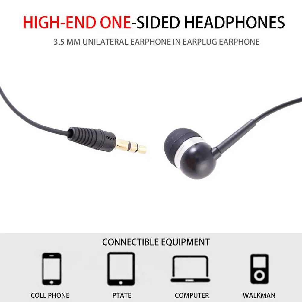 Stereo to Mono In-Ear Single Earbud Style Headset, 3.5mm Headphone Jack Single Side Earphone Low Cost Ear Buds for One Ear I6L3