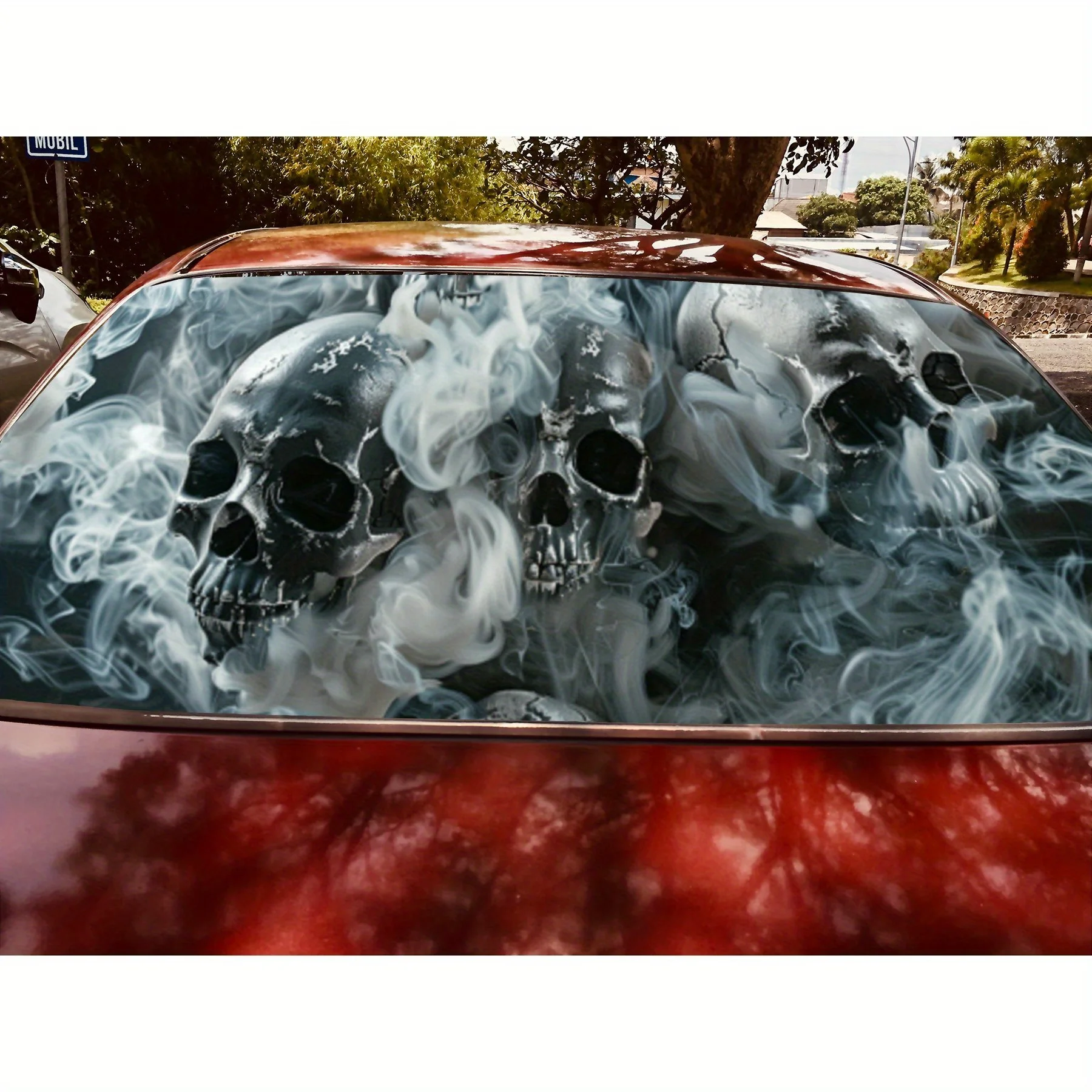 غلاف فينيل للسيارة مثقوب من مادة PVC للدخان الداكن والجمجمة، تصميم معزز للخصوصية للنافذة الخلفية، ملصق زجاج السيارة الأمامي الخلفي لـ M #5