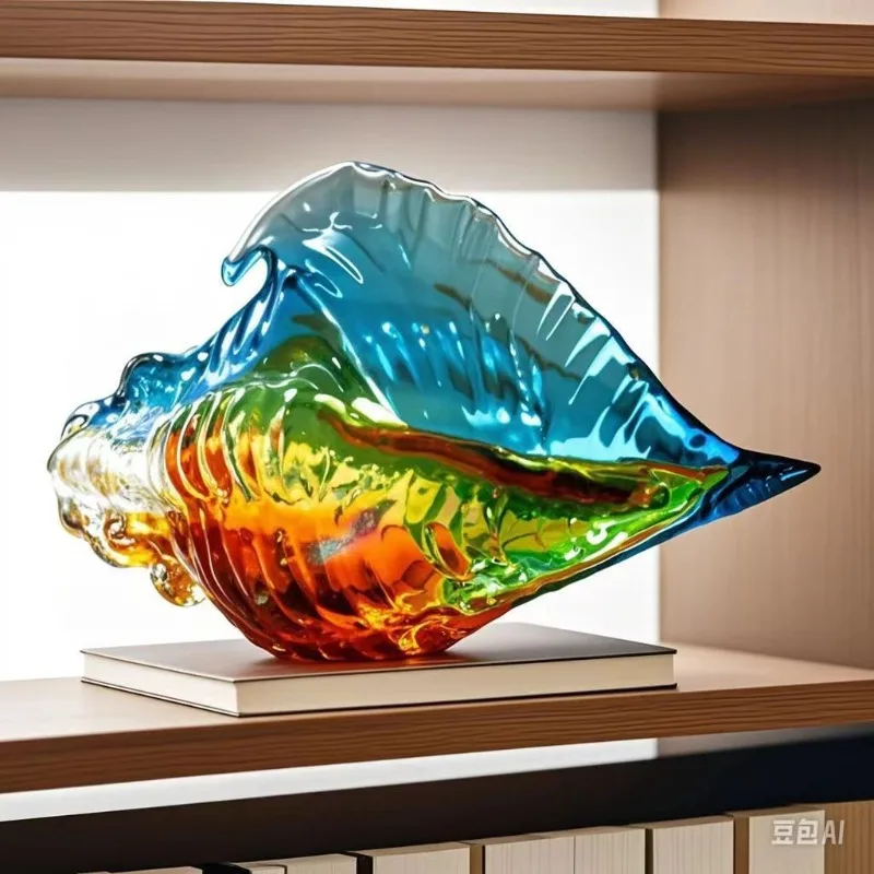 

Pure Manual Blowing Production of Glass Conch Sculptures, Glass Art Sculptures, and Shell Home Decorations