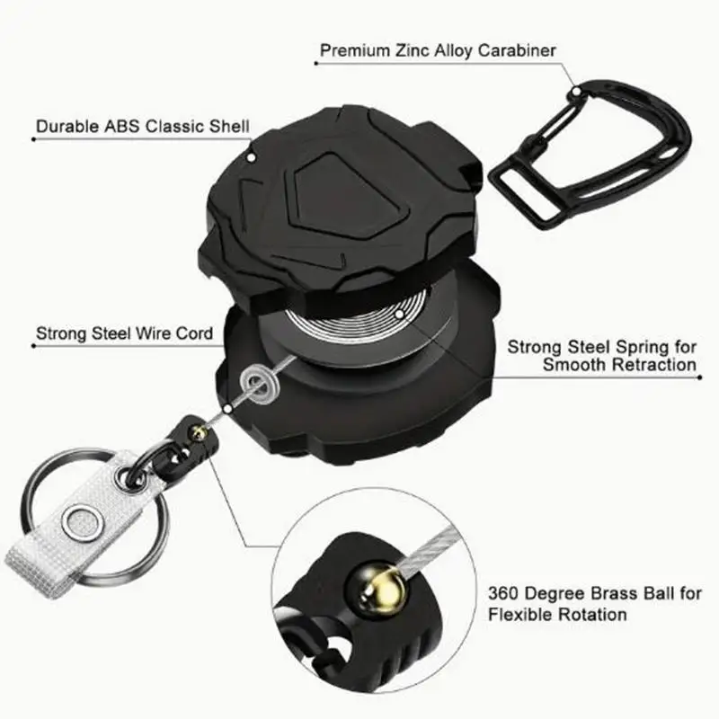 Retractable Cover Duty Pull Reel Carabiner Key Chains Strong Steel Wire Rope Buckle Spring Key Ring Outdoor Sporty Keychain Tool view 5