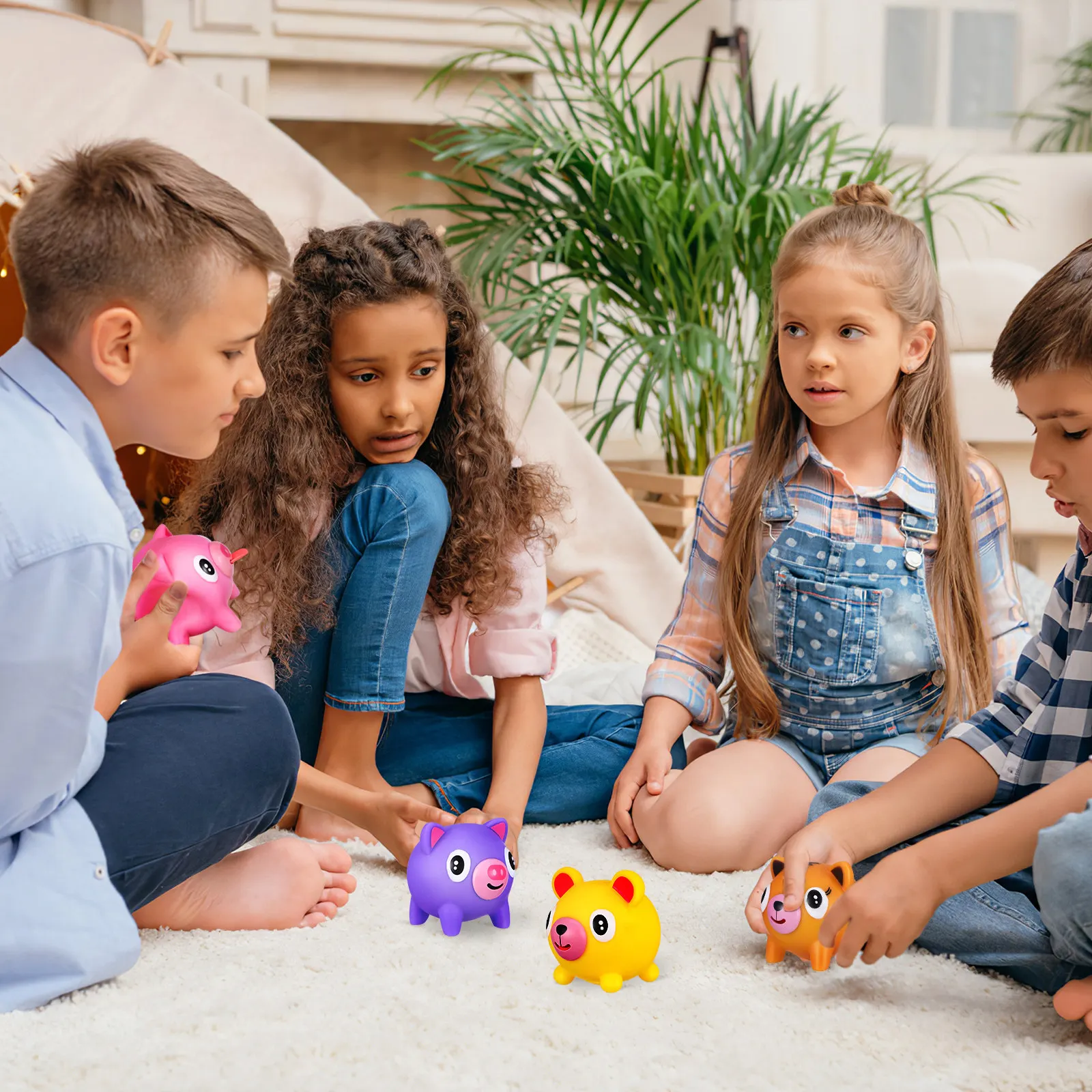 

Набор из 5 мягких игрушек-антистресс в форме животных (свинка, медведь) для расслабления и развлечения